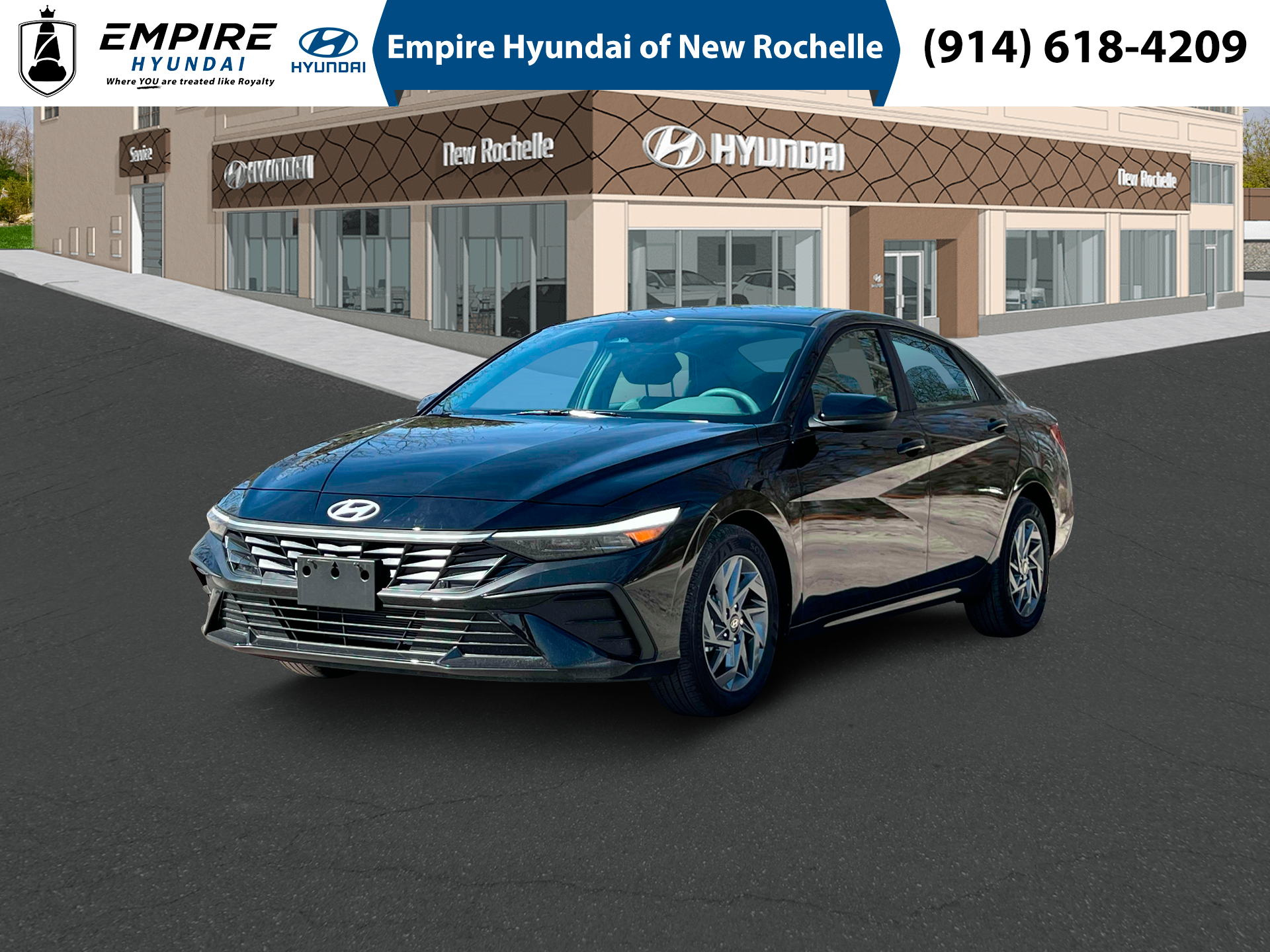 2024 Hyundai Elantra SEL in Abyss Black — front three-quarter view