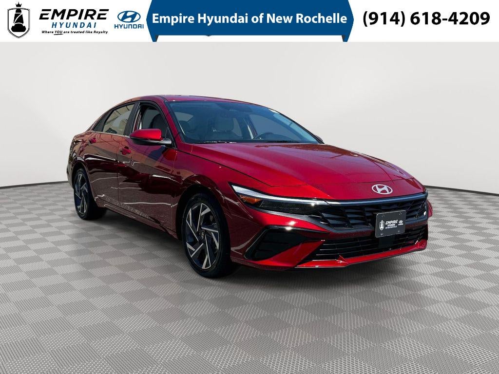 2025 Hyundai Elantra Limited in Ultimate Red — front three-quarter view