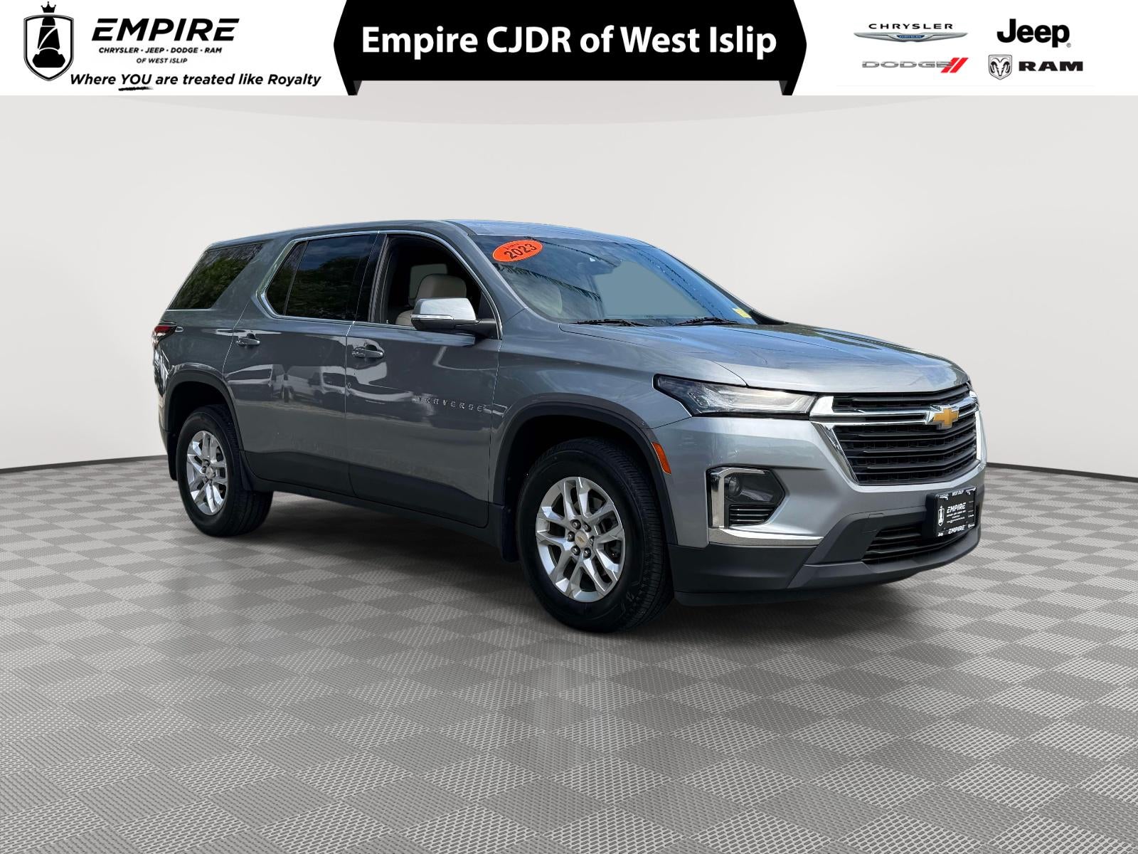 2023 Chevrolet Traverse FWD LS in Sterling Gray Metallic — front three-quarter view