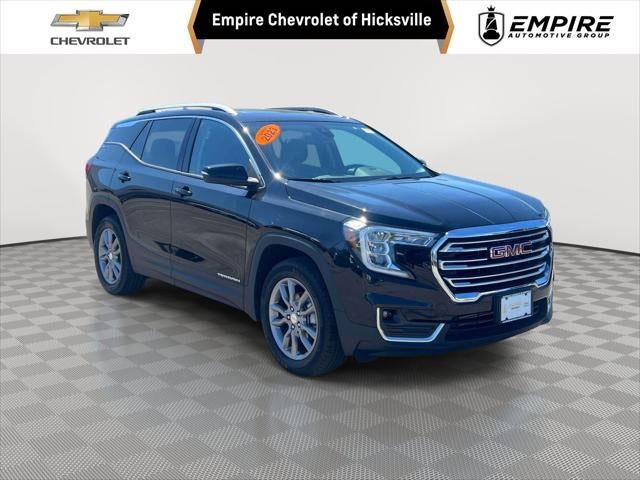 2023 GMC Terrain SLT in Ebony Twilight Metallic — front three-quarter view