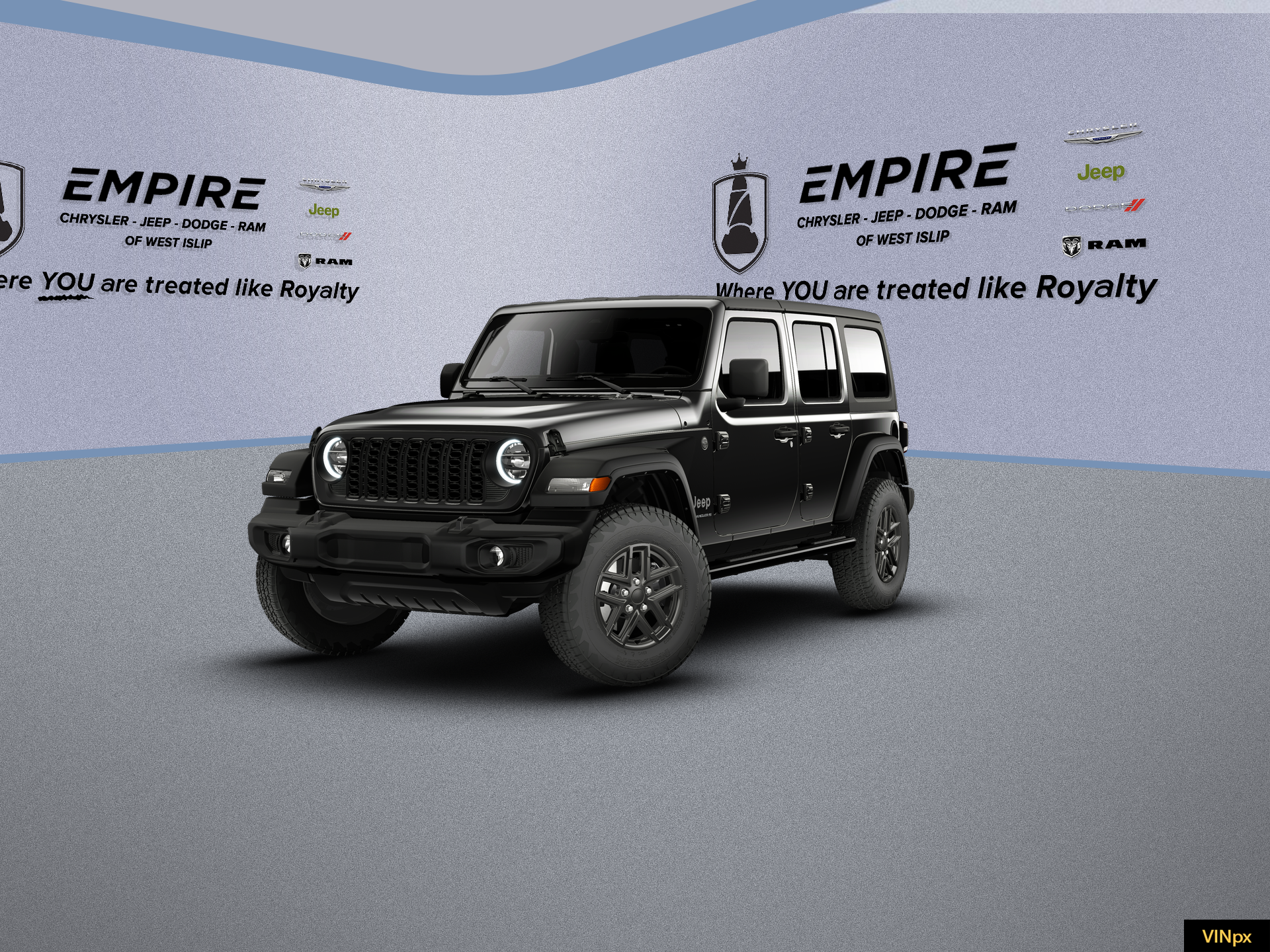 2026 Jeep Wrangler WRANGLER 4-DOOR SPORT S in Black Clear-Coat Exterior Paint — front three-quarter view