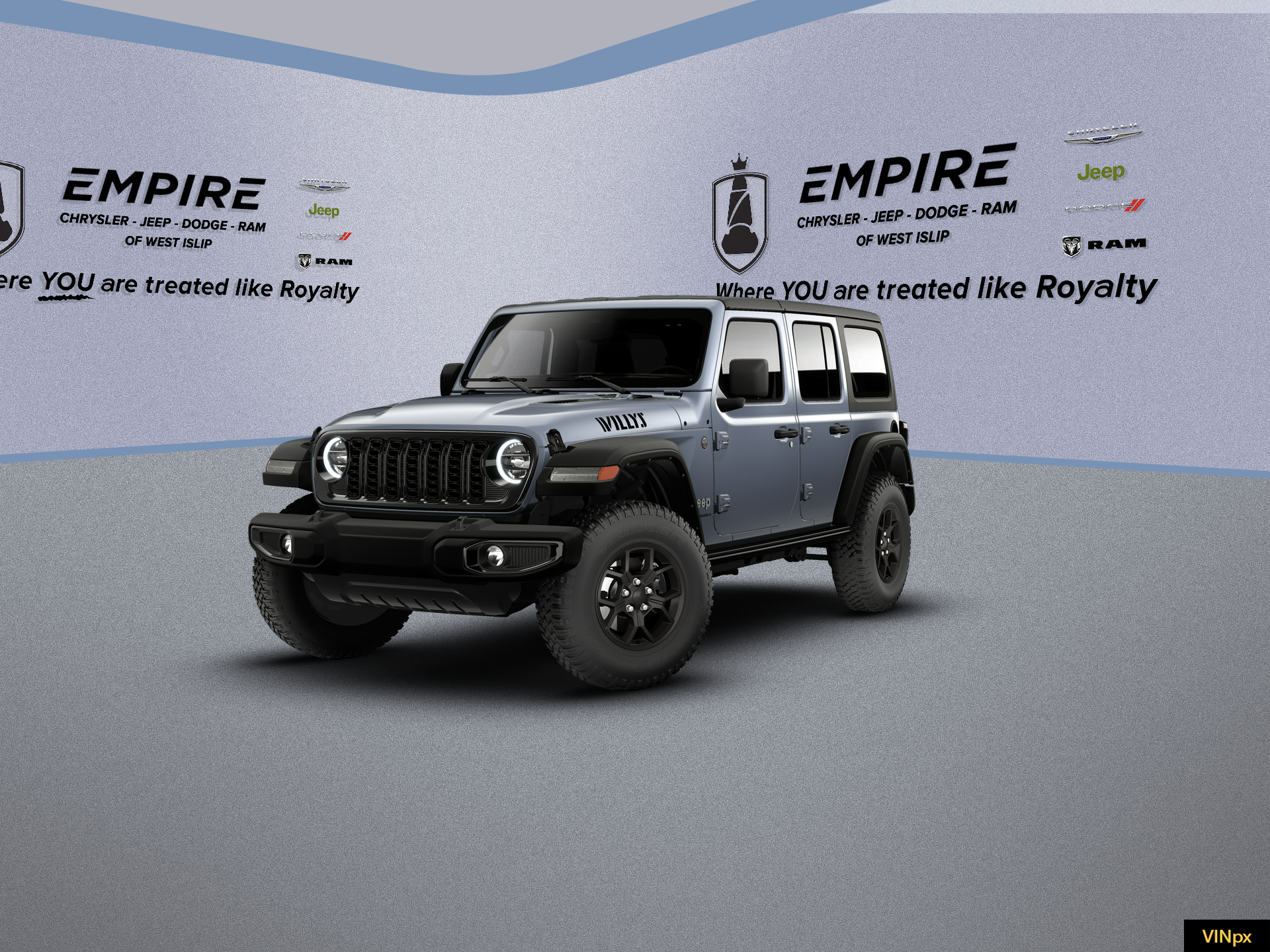 2026 Jeep Wrangler WRANGLER 4-DOOR WILLYS in Anvil Clear-Coat Exterior Paint — front three-quarter view