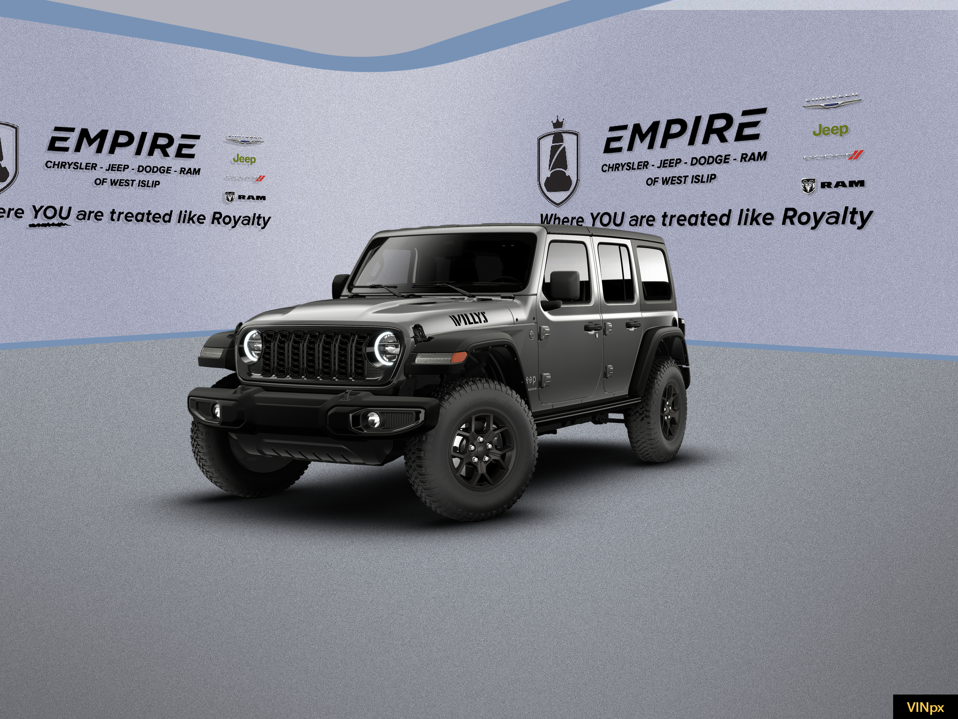 2026 Jeep Wrangler WRANGLER 4-DOOR WILLYS in Granite Crystal Metallic Clear-Coat Exterior Paint — front three-quarter view