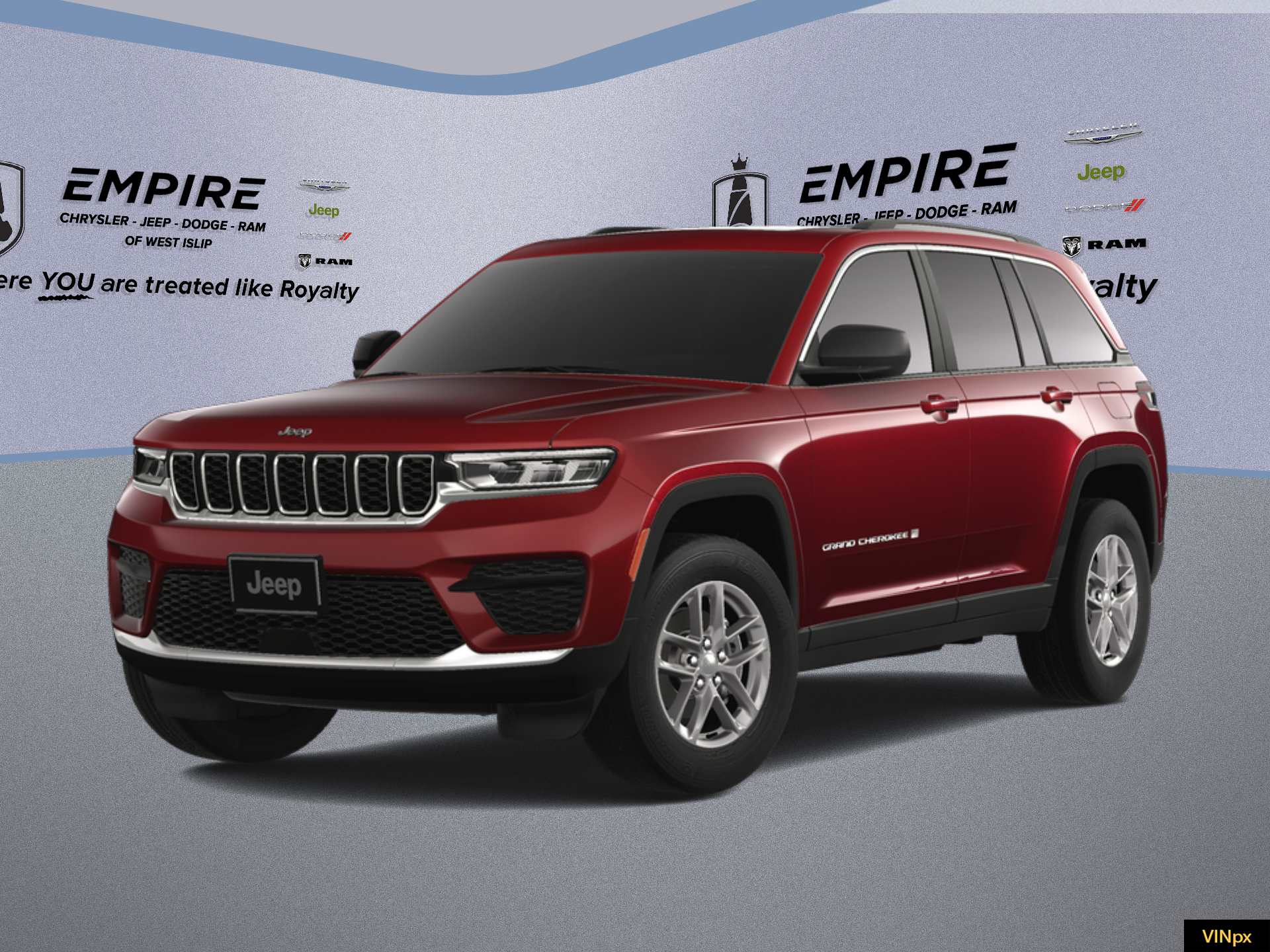 2025 Jeep Grand Cherokee GRAND CHEROKEE LAREDO X 4X4 in Velvet Red Pearl-Coat Exterior Paint — front three-quarter view