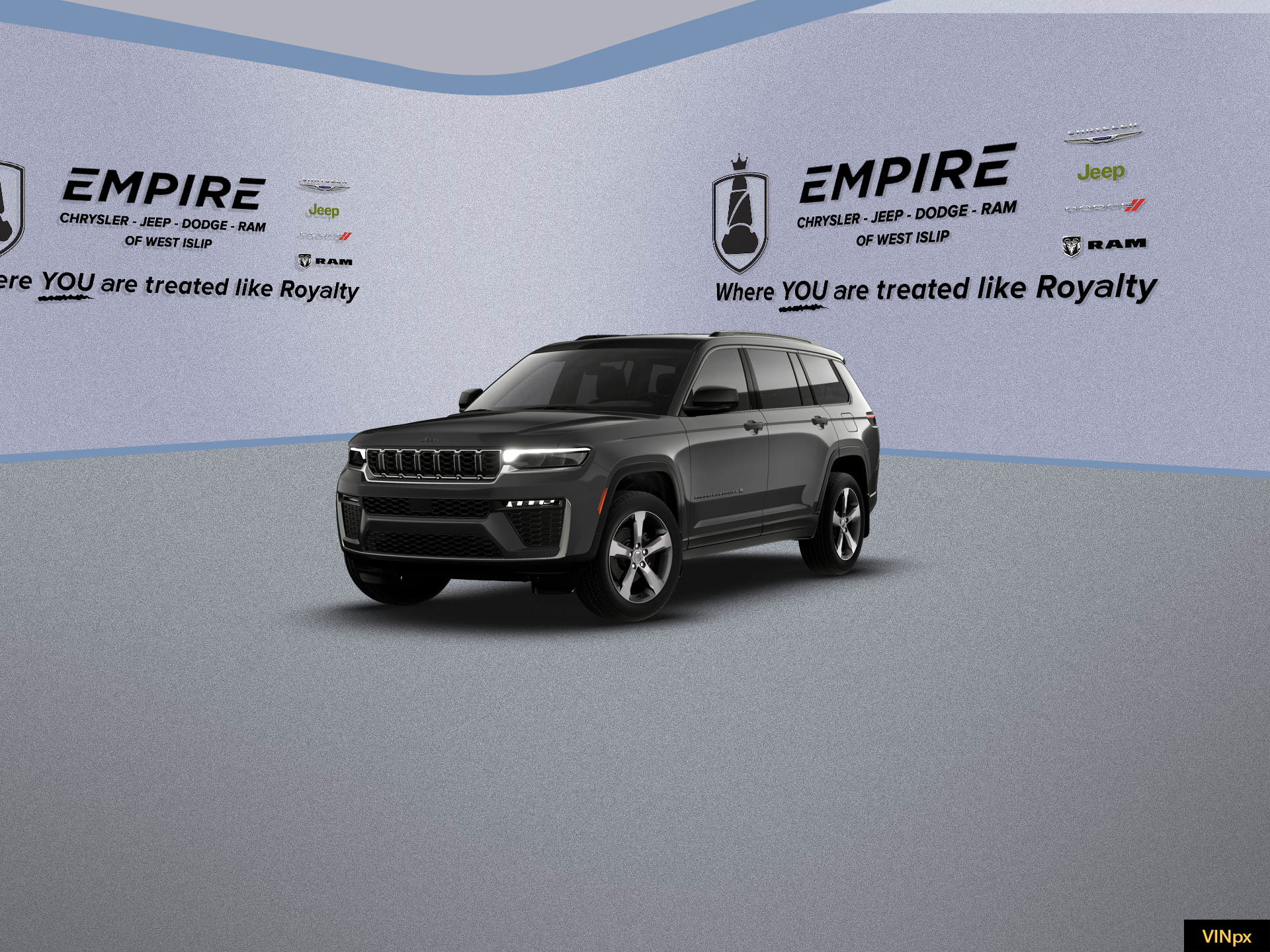 2026 Jeep Grand Cherokee GRAND CHEROKEE L LIMITED 4X4 in Baltic Gray Metallic Clear-Coat Exterior Paint — front three-quarter view