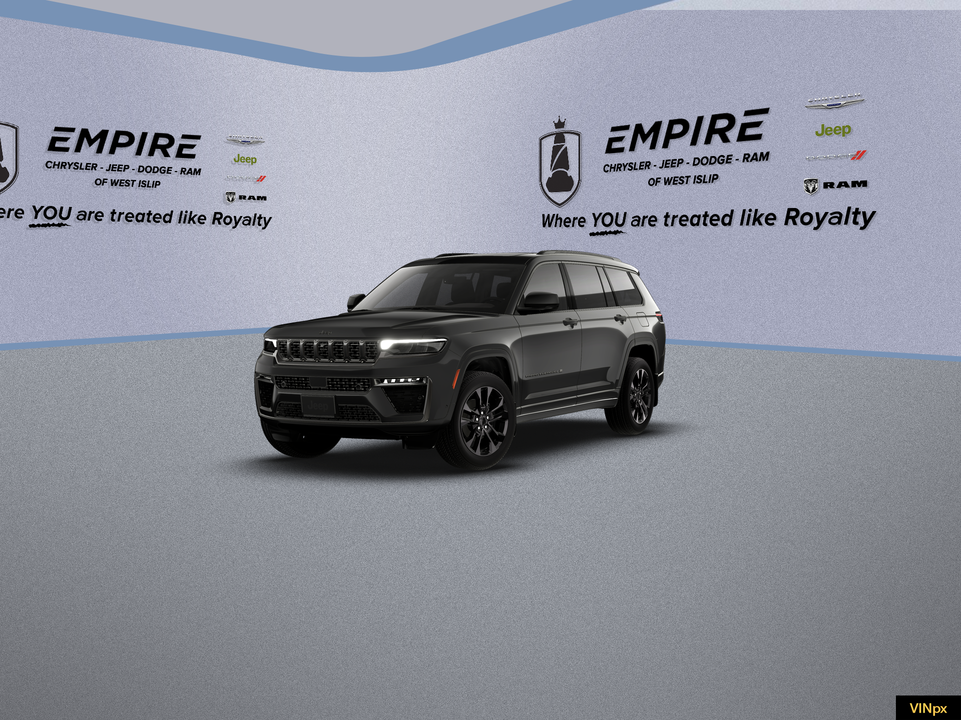 2026 Jeep Grand Cherokee GRAND CHEROKEE L LIMITED RESERVE 4X4 in Baltic Gray Metallic Clear-Coat Exterior Paint — front three-quarter view