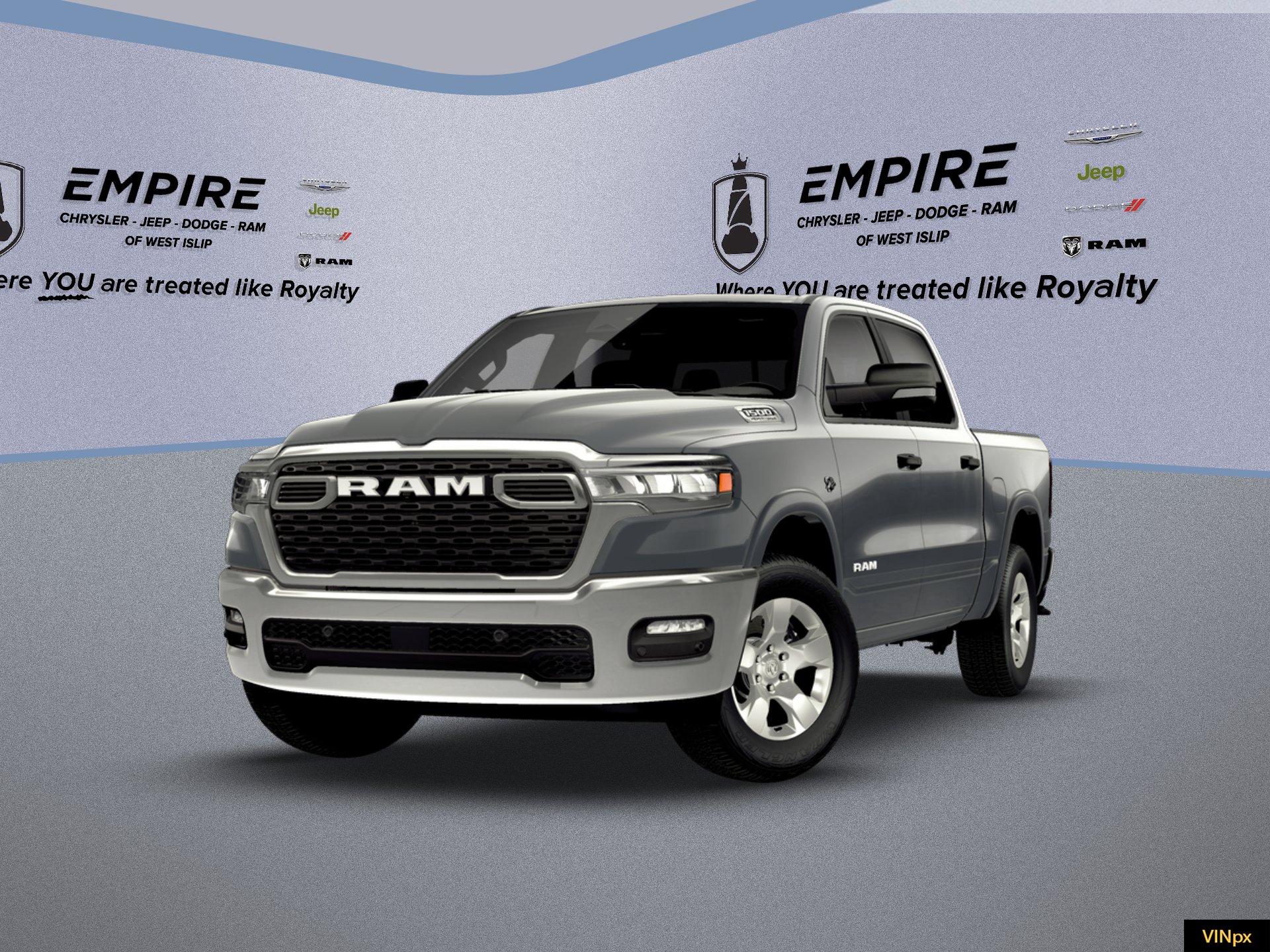 2026 RAM Ram 1500 RAM 1500 BIG HORN CREW CAB 4X4 5'7' BOX in Billet Silver Metallic Clear-Coat Exterior Paint — front three-quarter view