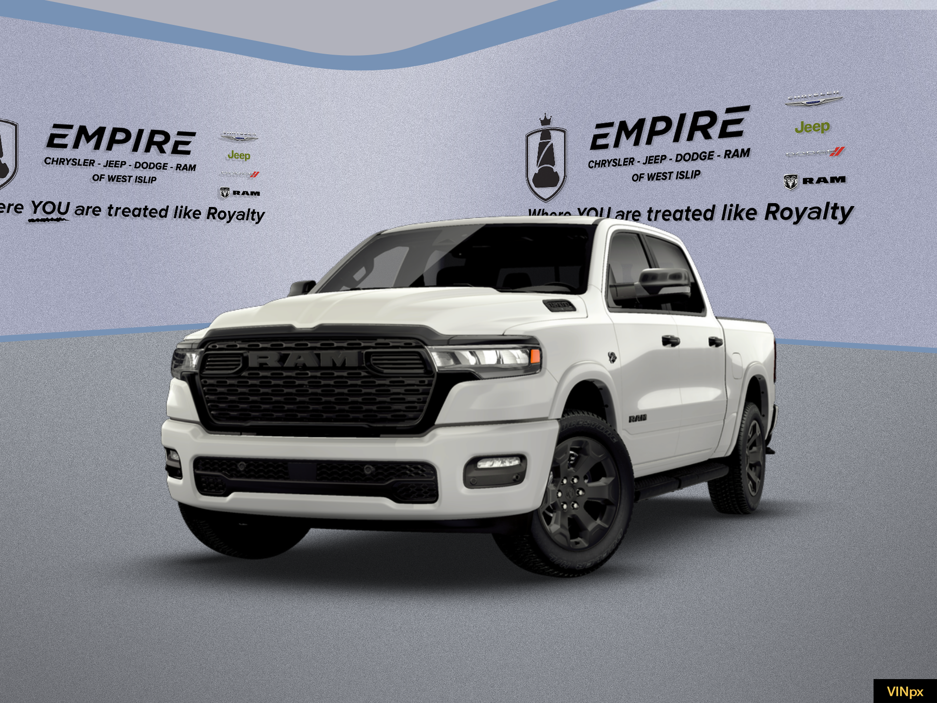 2026 RAM Ram 1500 RAM 1500 BIG HORN CREW CAB 4X4 5'7' BOX in Bright White Clear-Coat Exterior Paint — front three-quarter view