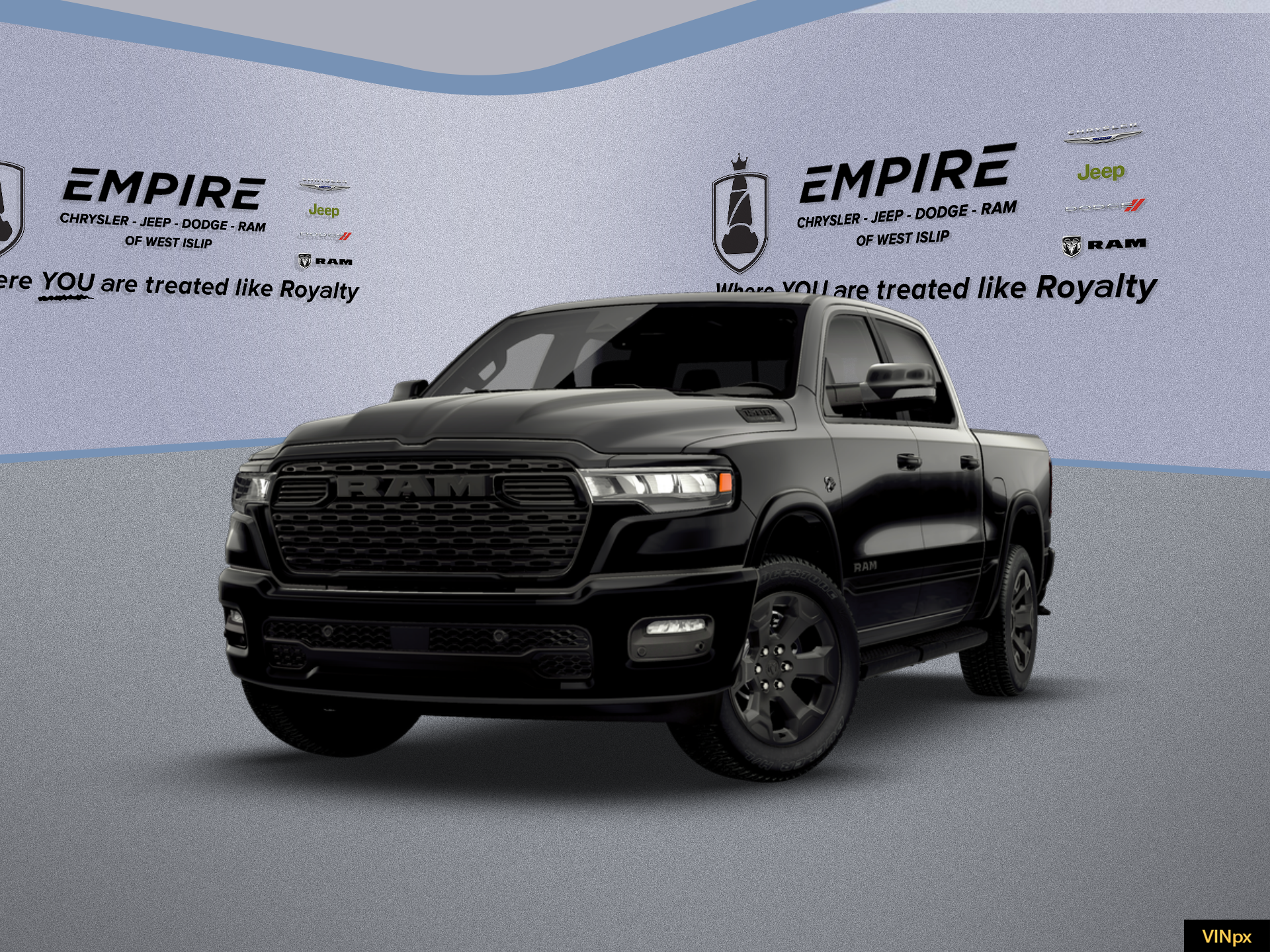 2026 RAM Ram 1500 RAM 1500 BIG HORN CREW CAB 4X4 5'7' BOX in Diamond Black Crystal Pearl-Coat Exterior Paint — front three-quarter view