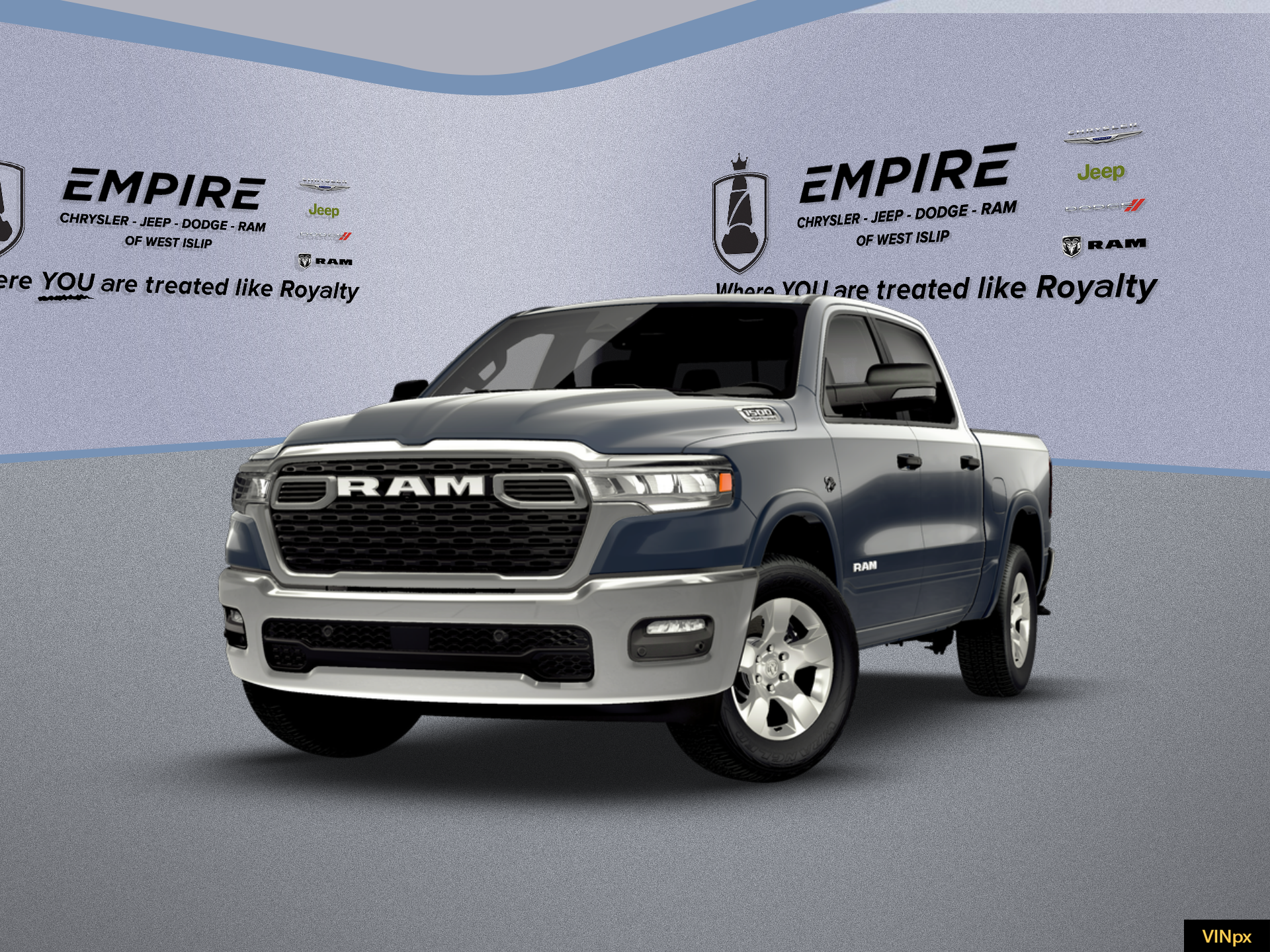 2026 RAM Ram 1500 RAM 1500 BIG HORN CREW CAB 4X4 5'7' BOX in Forged Blue Metallic Exterior Paint — front three-quarter view