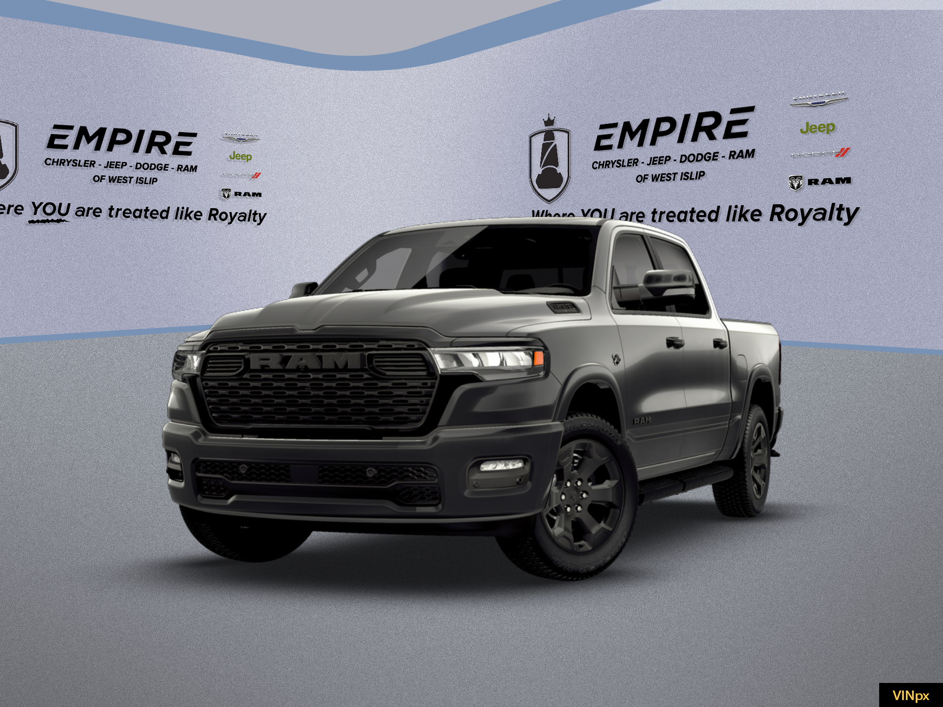 2026 RAM Ram 1500 RAM 1500 BIG HORN CREW CAB 4X4 5'7' BOX in Granite Crystal Metallic Clear-Coat Exterior Paint — front three-quarter view