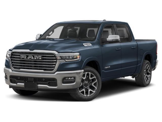 2026 RAM Ram 1500 RAM 1500 LARAMIE CREW CAB 4X4 5'7' BOX in Forged Blue Metallic Exterior Paint — front three-quarter view