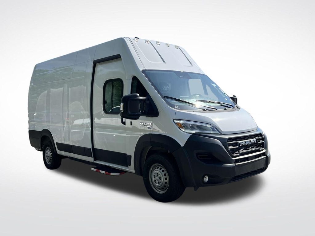 2024 RAM Ram ProMaster EV RAM PROMASTER EV SUPER HIGH ROOF 159” WB EXT in Bright White Clear-Coat Exterior Paint — front three-quarter view