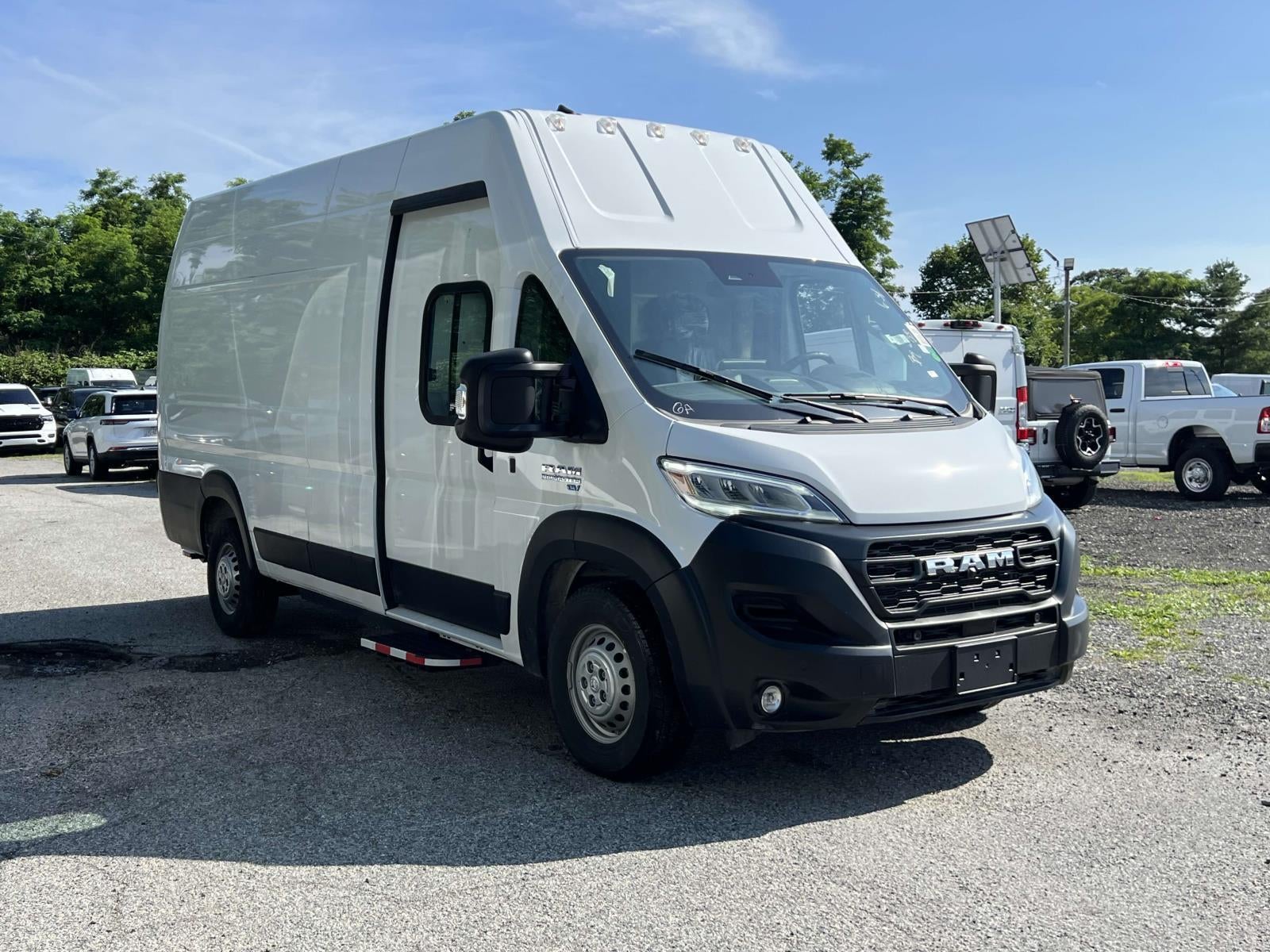 2024 RAM Ram ProMaster EV RAM PROMASTER EV SUPER HIGH ROOF 159” WB EXT in Bright White Clear-Coat Exterior Paint — front three-quarter view