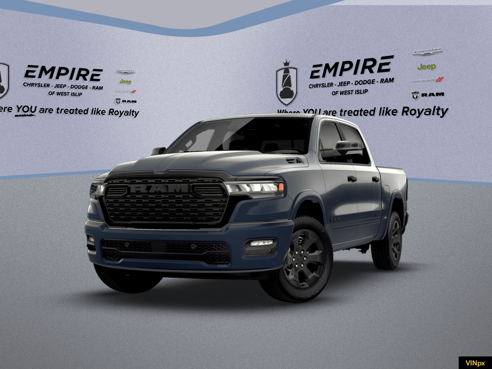 2026 RAM Ram 1500 RAM 1500 BIG HORN CREW CAB 4X4 5'7' BOX in Forged Blue Metallic Exterior Paint — front three-quarter view