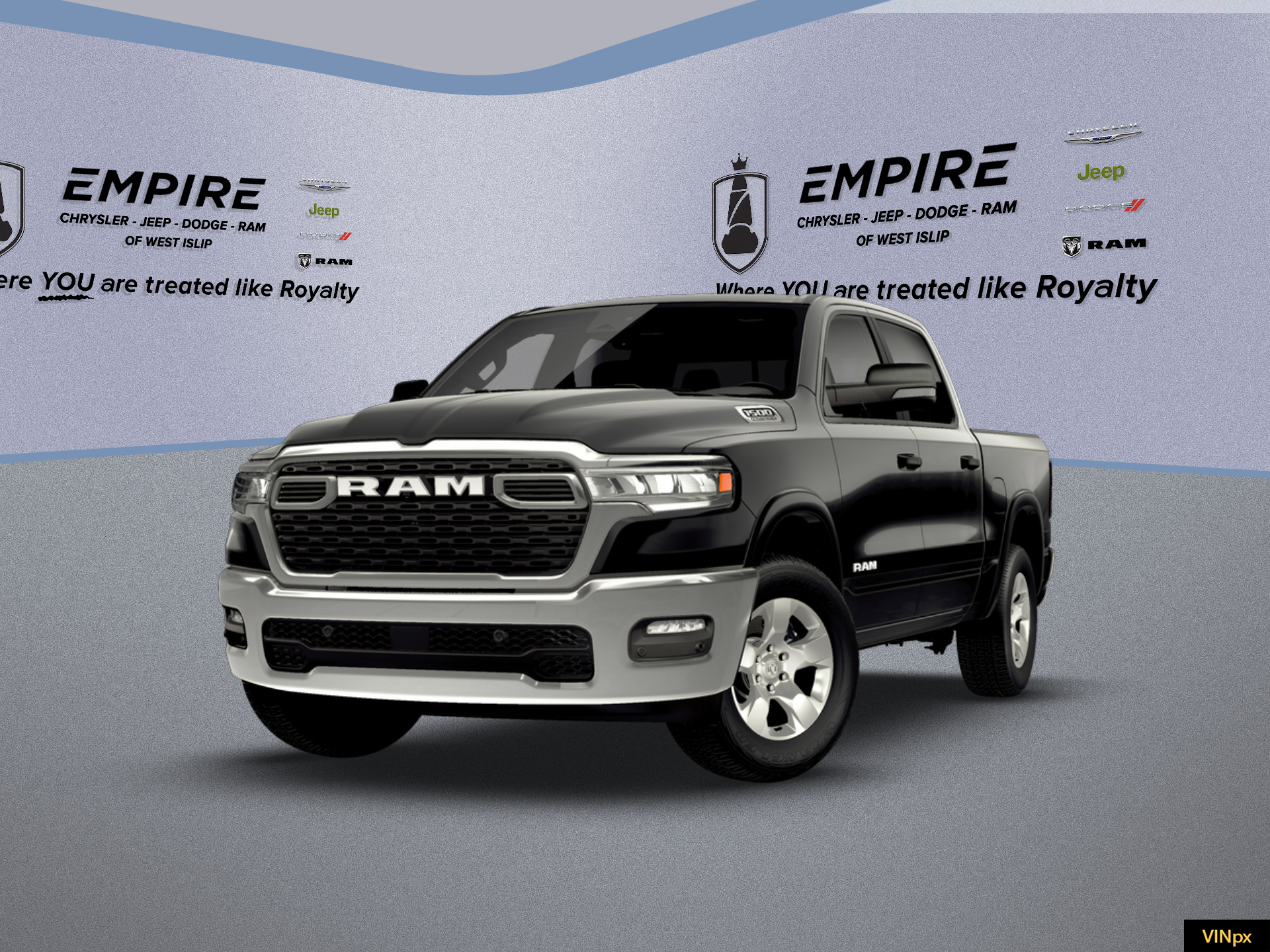 2026 RAM Ram 1500 RAM 1500 BIG HORN CREW CAB 4X4 5'7' BOX in Diamond Black Crystal Pearl-Coat Exterior Paint — front three-quarter view