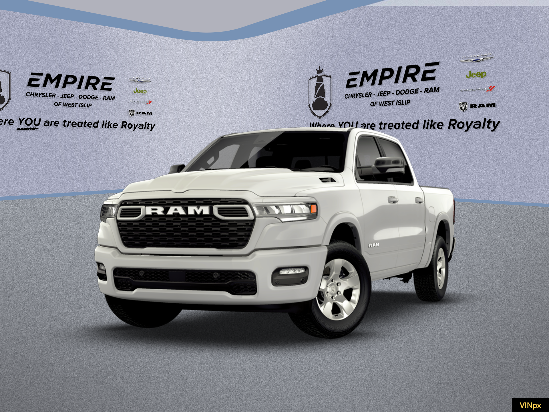 2026 RAM Ram 1500 RAM 1500 BIG HORN CREW CAB 4X4 5'7' BOX in Bright White Clear-Coat Exterior Paint — front three-quarter view