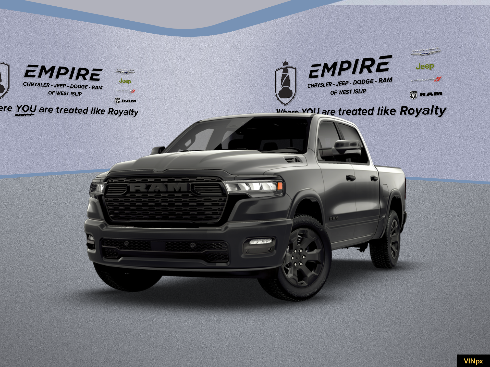 2026 RAM Ram 1500 RAM 1500 BIG HORN CREW CAB 4X4 5'7' BOX in Granite Crystal Metallic Clear-Coat Exterior Paint — front three-quarter view