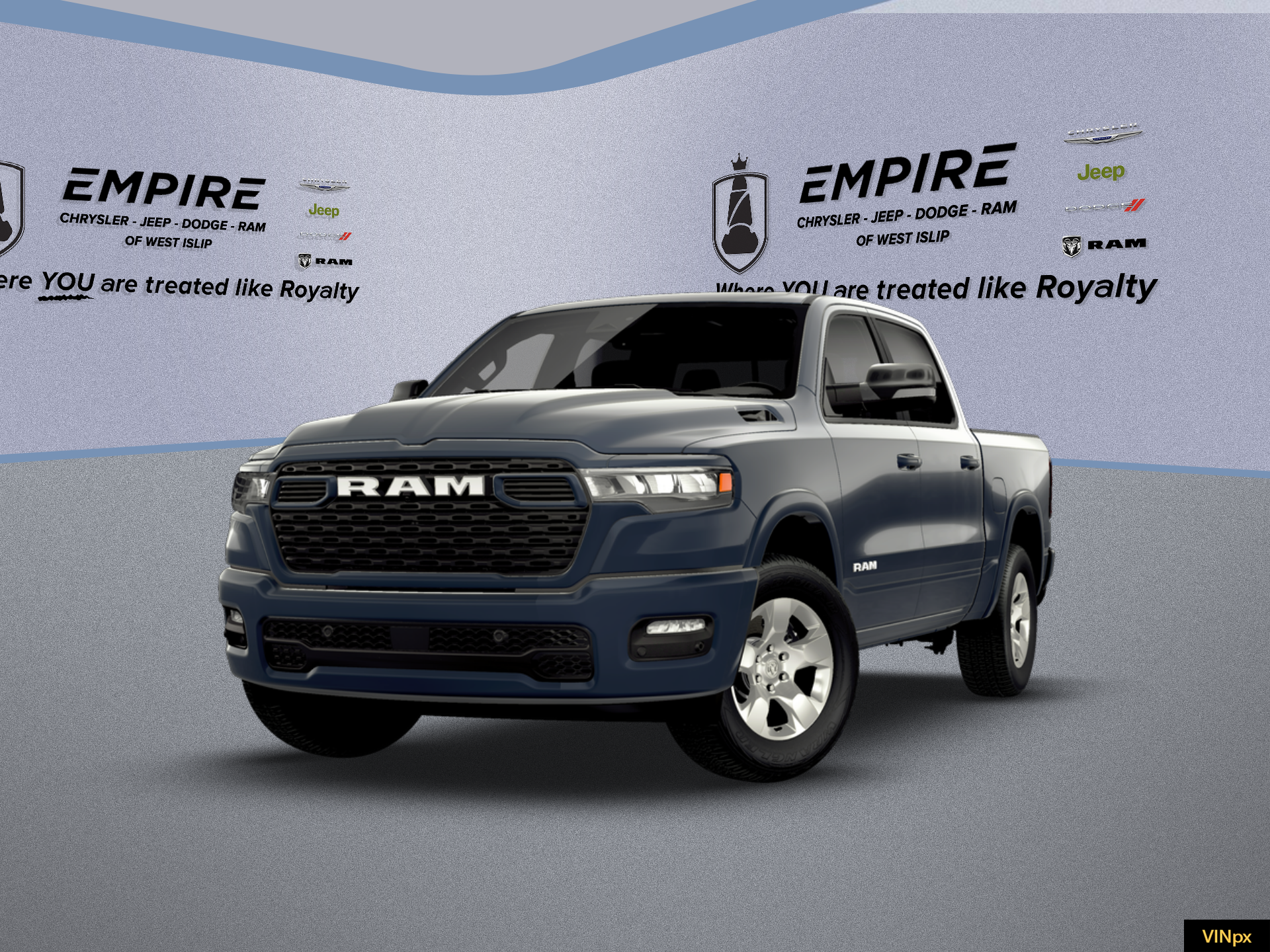 2026 RAM Ram 1500 RAM 1500 BIG HORN CREW CAB 4X4 5'7' BOX in Forged Blue Metallic Exterior Paint — front three-quarter view