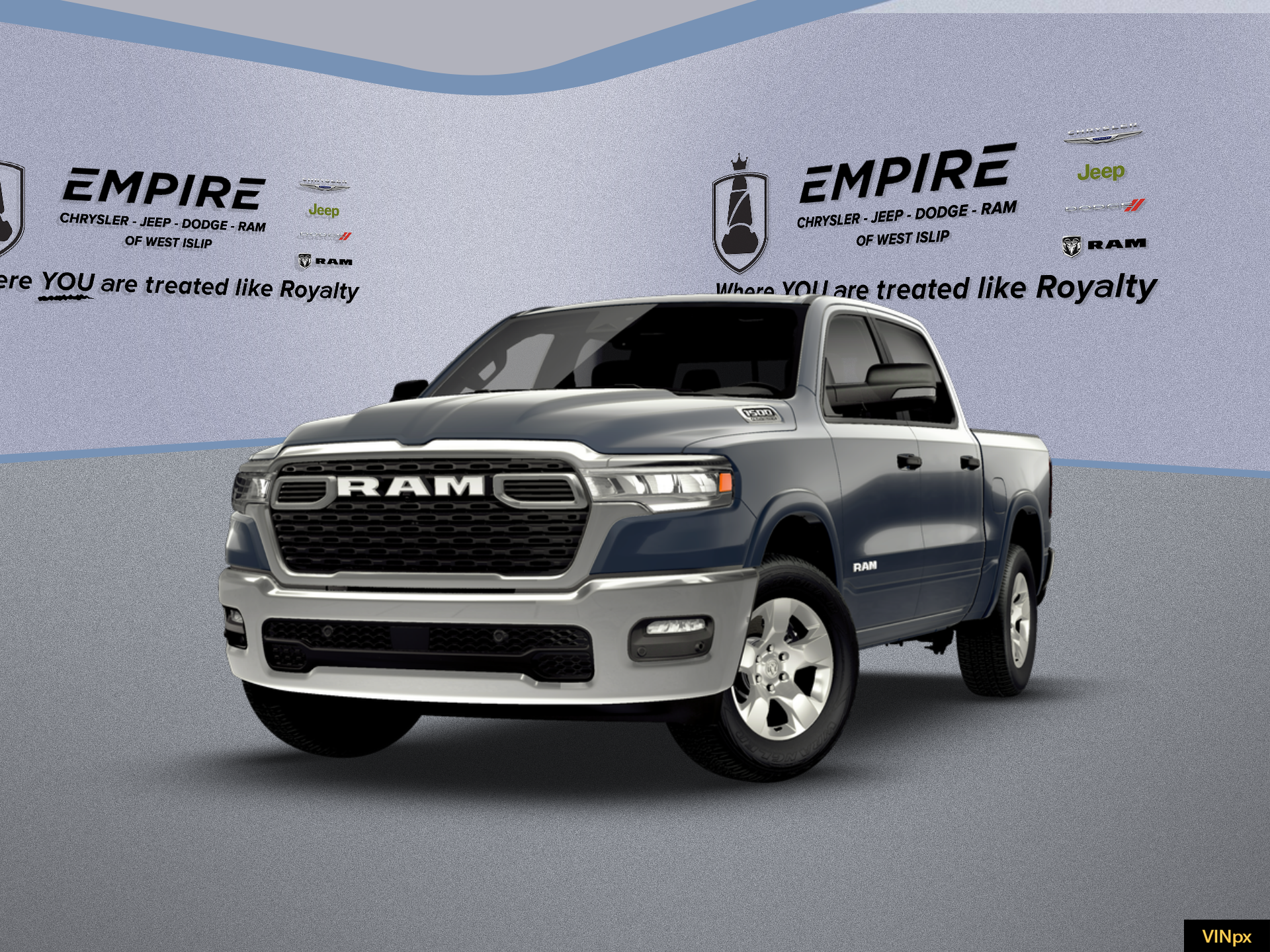 2026 RAM Ram 1500 RAM 1500 BIG HORN CREW CAB 4X4 5'7' BOX in Forged Blue Metallic Exterior Paint — front three-quarter view
