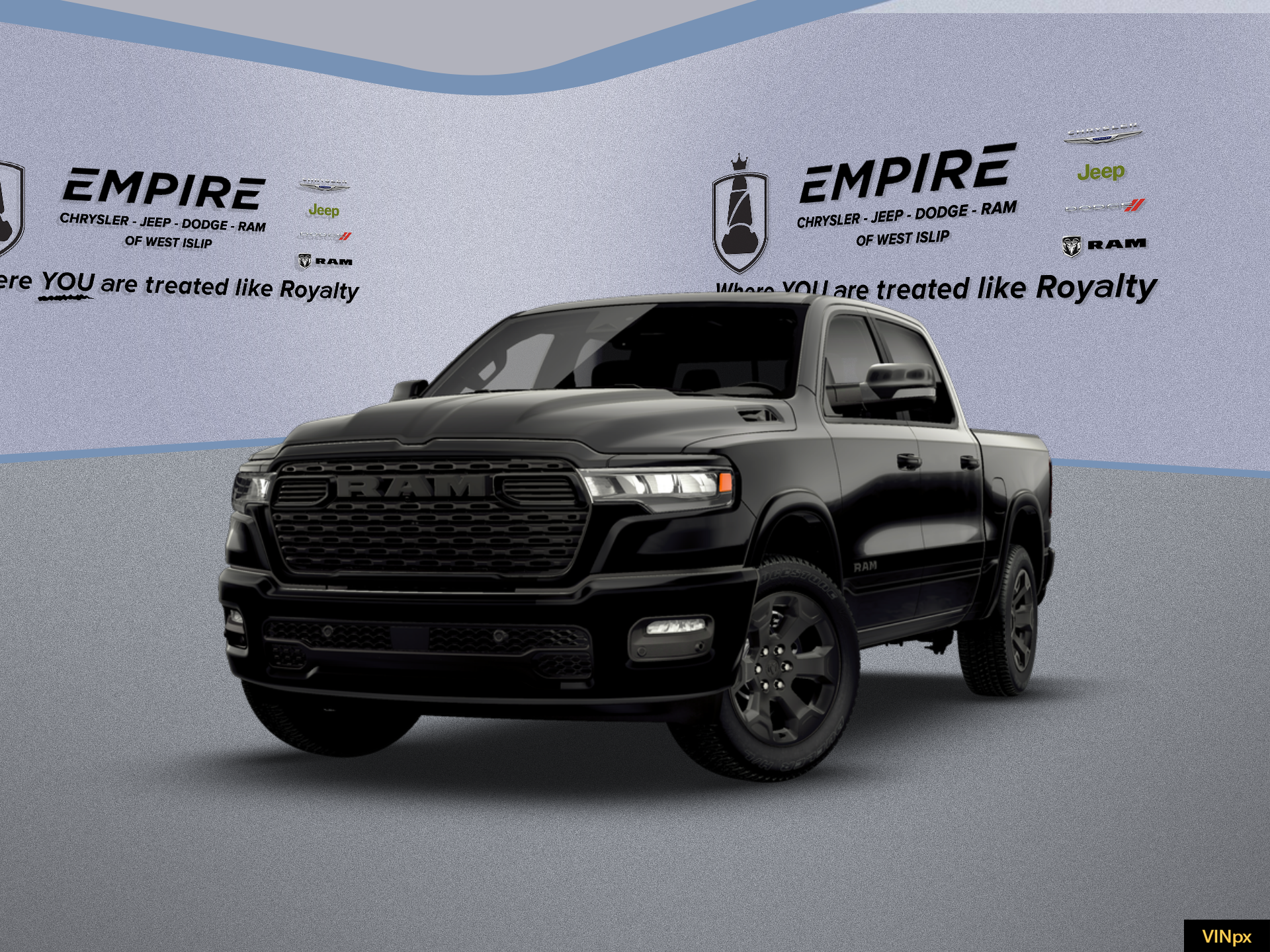 2026 RAM Ram 1500 RAM 1500 BIG HORN CREW CAB 4X4 5'7' BOX in Diamond Black Crystal Pearl-Coat Exterior Paint — front three-quarter view