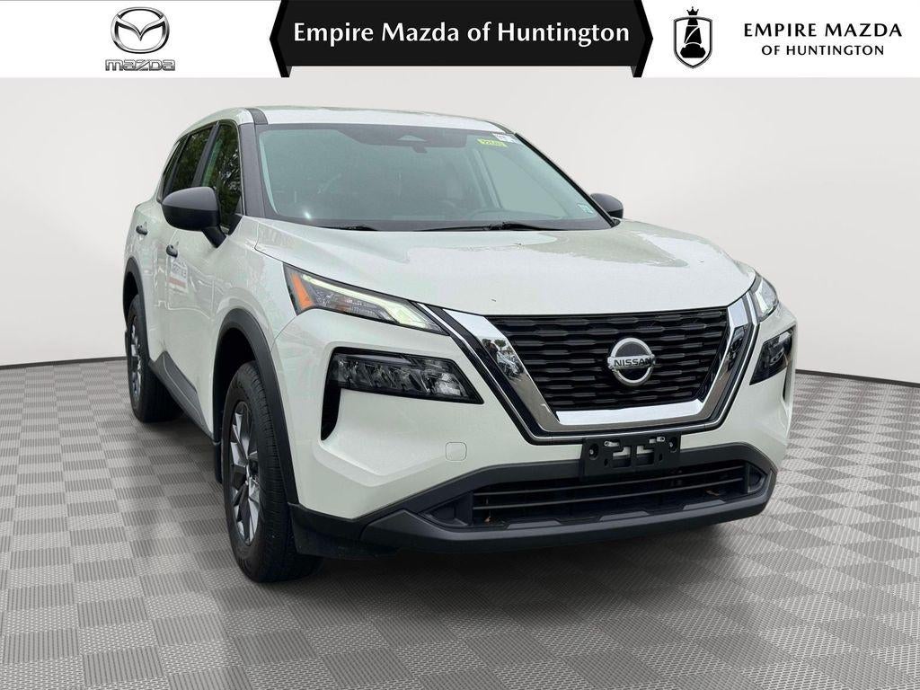 2021 Nissan Rogue S Intelligent AWD in Glacier White — front three-quarter view